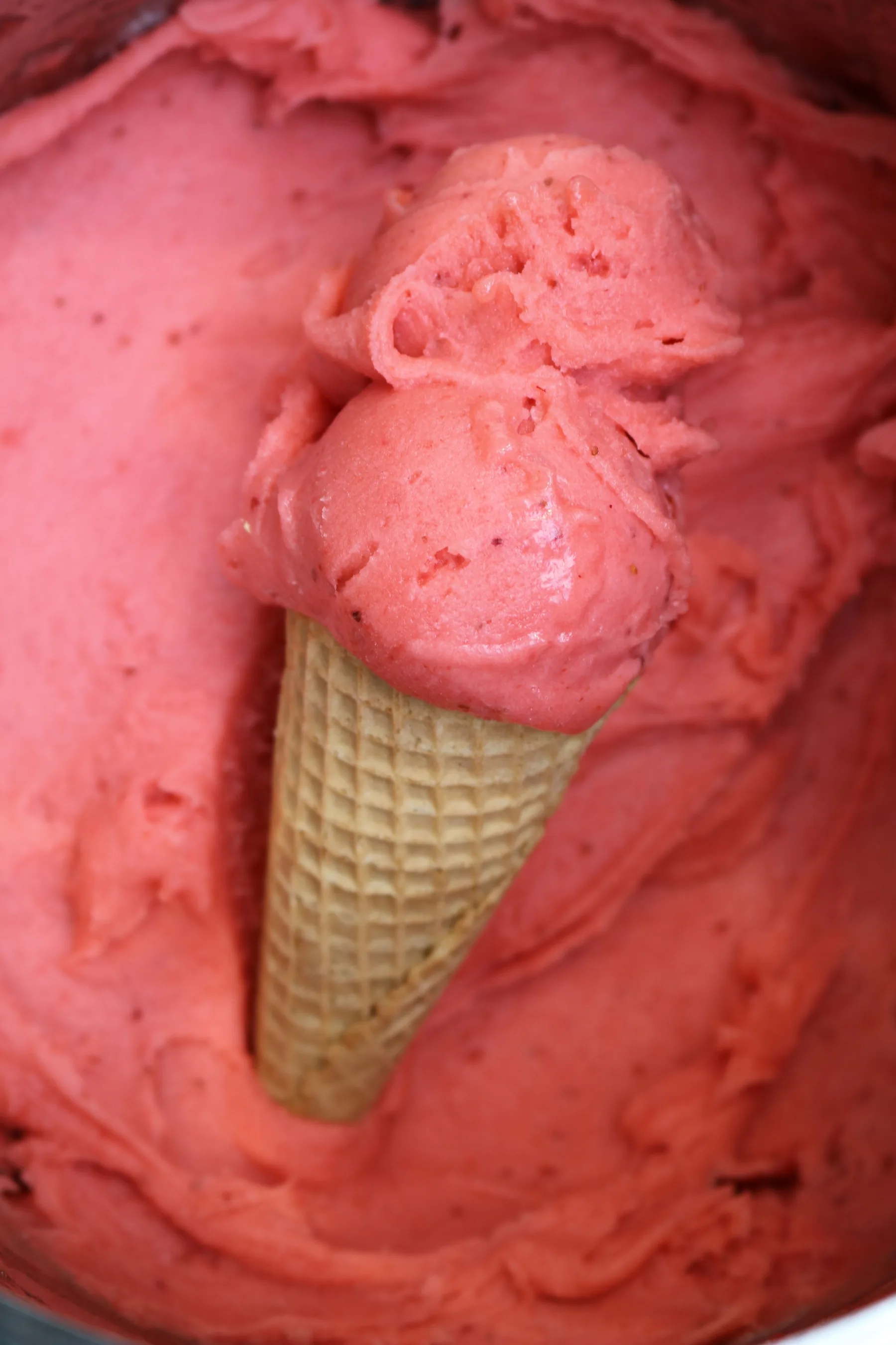Strawberry gelato cone